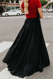 Tineit Solid Color High Waist Pleated Maxi Skirt