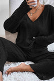 Tineit V Neck Ribbed Long Sleeve Two-Piece Set