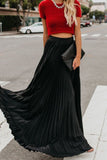 Tineit Solid Color High Waist Pleated Maxi Skirt