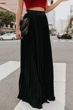 Tineit Solid Color High Waist Pleated Maxi Skirt