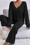 Tineit V Neck Ribbed Long Sleeve Two-Piece Set