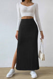 Tineit Solid Color Slit Knitted Skirt