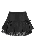 Tineit Bow Lace Paneled Pleated Mini Skirt