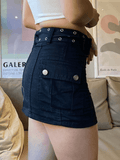 Tineit Buckle Belt Denim Cargo Mini Skirt