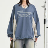 Tineit 2024 Fall Fashion V-Neck Patchwork Oversized Sweatshirt