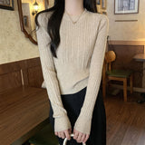 thanksgiving outfit Tineit Elegant Knitted Pullover Women Korean Slim Stretch Vertical Pit Stripes Solid Sweater Spring Fall Long Sleeved O-Neck Female Top