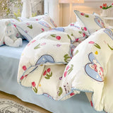 Tineit Lovely Pastoral Girls Flower Bedding Set, Soft Washed Cotton Bed Linens For Dreamy Nights, Simple Bedspread And Home Textile