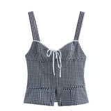 cold weather outfits Tineit 2024 Spring Summer Casual Plaid Cami Fashion Streetwear BOWtie Sleeveless Short Ladies Tops Chic Vintage Girls Tops