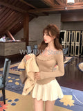 Tineit Aesthetics Slim Lace Fake Two Tops Casual Basic Sweet Long Sleeve Blosue Y2k E-girl Fit Korean Fashion Pullover Woman Chic