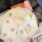 thanksgiving outfit Tineit 3D Flower Knitted Cardigan Women V-Neck Fall Winter Warm Long-Sleeved Sweet Sweater Pearl Buttons Pretty Style Blouse