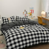 Tineit Japanese Style Bedding Set Simple Nordic Comforter Cover Flat Sheet Pillowcase Single King Size Microfiber Girls Boys Bed Linens