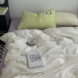 Tineit Ins Style Nordic Bedding Set No Filling Duvet Cover Pillowcase with Cute Eye Embroidered Solid Color Single Queen Size Bed Linen