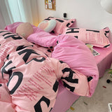 Tineit Korean Style Tie-Dye Bedding Set Flat Bed Sheet Pillowcase Twin Full Queen Size Bed Linen Women Girls Pink Duvet Cover Set