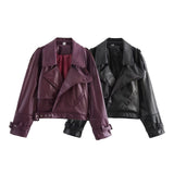 thanksgiving outfit Tineit Autumn New Product Women's Fashion Design Versatile Retro Motorcycle Jacket Leather Jacket Short Jacket