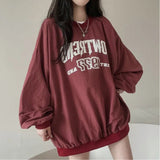 Tineit Letter Print Oversized Round Neck Sweatshirt