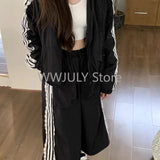 Tineit Lace Patchwork Striped Sun Protection Jacket for Women 2025 New Korean Causal Zipper Stand Neck Cardigan Coat Top Design