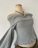 Tineit Fashion Y2K Autumn/Winter sexy single shoulder sweater knitwear women's fashion long sleeved strapless grey knitwear tops Emo