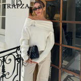 cold weather outfits Tineit 2024 Spring Summer Casual Tierred Sweaters Fashion Streetwear Slash neck Solid Oversized Knitted Chic Elegant Sweaters