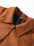 Tineit Vintage Suede Jacket Women Single Breasted Loose Turn-down Collar Pocket Outwear 2025 Autumn Long Sleeve All-match Casual Coats