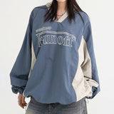 Tineit 2024 Fall Fashion V-Neck Patchwork Oversized Sweatshirt