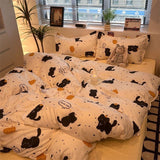 Tineit Black Cat Pumpkin Bedding Set INS Cartoon Duvet Cover Set Queen King Quilt Cover Soft Bedclothes Flat Bed Sheets Set For Girls