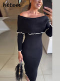 Tineit Elegant Knit Off Shoulder Midi Dress Women Slim Slash Neck Long Sleeve Hip Package Female Dresses 2024 Autumn Lady Casual Robes