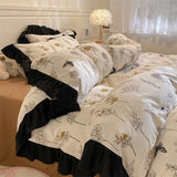 Tineit Ins French Style Girls Heart Lace Bedding Set Bubble Wash Cotton Quilt Cover With Pillowcases Bed Sheet Set 4pcs