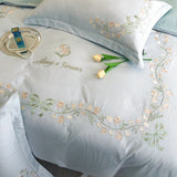 Tineit New High-End Simple and Light Luxury Skin-Friendly Cotton Four-Piece Set Simple Embroidery Bedding Lily