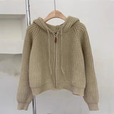 thanksgiving outfit Tineit Autumn Casual Knitted Cardigan Women Korean Chic Solid Long Sleeve Zipper Sweater Fashion All Match Preppy O Neck Outwear