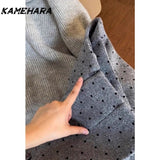 Tineit Japanese Shibuya Grey Sweater Paired Polka Dot Mini Skirt Winter Korean Sweet Spicy Streetwear Y2k 2 Piece Sets Платье