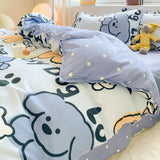 Tineit Cute Dog Bedding Set New Design Girls Ins Duvet Cover with Zipper No Filler Flat Sheet Pillowcase Queen Size Bed Linens