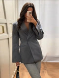 Tineit Office Blazer Coats Women Notched Shoulder Pads Pocket Loose Suits Jacket Female Casual 2025 Spring Long Sleeve Outwear Tops