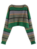 Tineit 2024 Fall Fashion Contrast Color Stripe Loose Crop Sweater