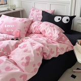 Tineit Korean Style Tie-Dye Bedding Set Flat Bed Sheet Pillowcase Twin Full Queen Size Bed Linen Women Girls Pink Duvet Cover Set