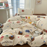 Tineit Ins Korean Cartoon Little Bear Cute Bedding Set Autumn Winter Polyester Bed Sheet Pillowcase Twin Full Queen Size Quilt Cover