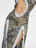 Tineit 2024 New slim V Neck Leopard Sleeveless Maxi Dress