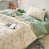 Tineit Cotton Bedding Set Floral Rabbit Ins No Filler Duvet Cover Flat Sheet Pillowcase Full King Size Soft BedSpread Home Textile