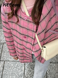 Tineit Casual Plaid Padded Coats Women Vintage O-neck Button Pockets Long Sleeve Quilted Jackets 2024 Autumn Winter Lady Cotton Outwear