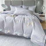 Tineit Fresh 120 Cotton Four-Piece Set Girl's Heart Butterfly Embroidered Cotton Quilt Cover Fitted Sheet Bare Sleeping Bedding