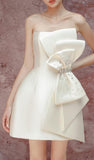 Tineit Simple Sheath Strapless Ivory Satin Homecoming Dress (PRE-ORDER)