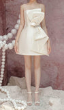 Tineit Simple Sheath Strapless Ivory Satin Homecoming Dress (PRE-ORDER)