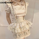 Tineit Spring Autumn Sweet Gentle Wind Bow COS Little Maid Sets Chic Lolita College Style Folded Y2k Dress Кастюмы Для Женщин