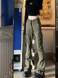 christmas outfit Tineit Women's Vintage Army Green Cargo Pants 90s Aesthetic Baggy Denim Trouser Korean 2000s Y2k High Waist Wide Leg Jeans Clothes 2025