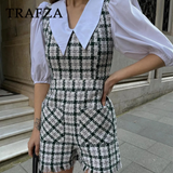 cold weather outfits Tineit 2024 Spring Summer Casual Women Playsuits Fashion Vintage Plaid High Waist Sashes Slim Streetwear Ladies Playsuits