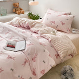 Tineit Cotton Bedding Set Floral Rabbit Ins No Filler Duvet Cover Flat Sheet Pillowcase Full King Size Soft BedSpread Home Textile