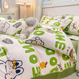 Tineit INS Girls Cherry Bedding Set Soft Washed Cotton Bed Sheet Queen King Size Simple Quilt Cover Pillowcase Bed Linens