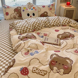 Tineit Cute Kids Duvet Cover Pillowcase Flat Sheet Kit No Filling Rabbit Flowers Panda Single Queen Size Bedding Set for Girls Boy Gift