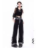 christmas outfit Tineit Women's Vintage Jeans Baggy High Waist Denim Trouser 2000s Harajuku 90s Aesthetic Retro Korean Y2k Wide Leg Pants Pippie Clothes