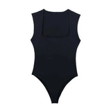 Tineit black body woman sleeveless white bodysuit women square neck summer one piece swimsuits sexy lingerie women's bodysuit