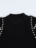 Tineit Beading Knitted Sweater Women Elegant Loose Long Sleeve 2025 Spring Pullovers Female All-match Street Black Sweaters Jumper Top